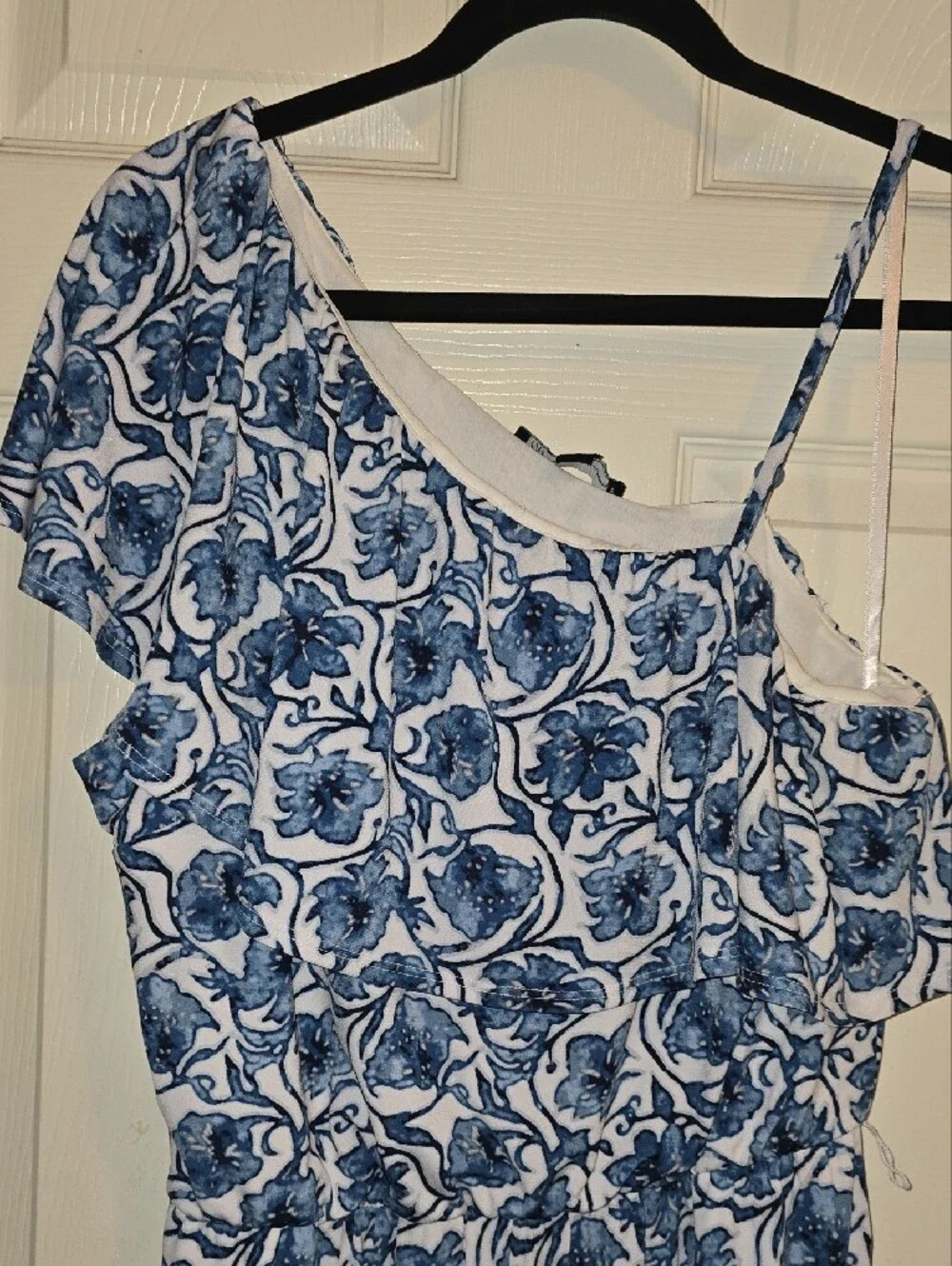 INC‎ International Concepts Blue & White One-Shoulder Floral Maxi Jumpsuit